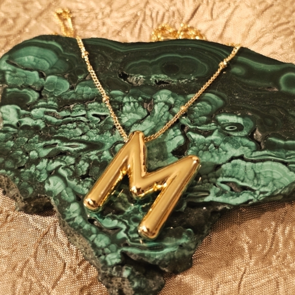 NEW Gold Initial Pave Puffy 'M' Necklace N1P36